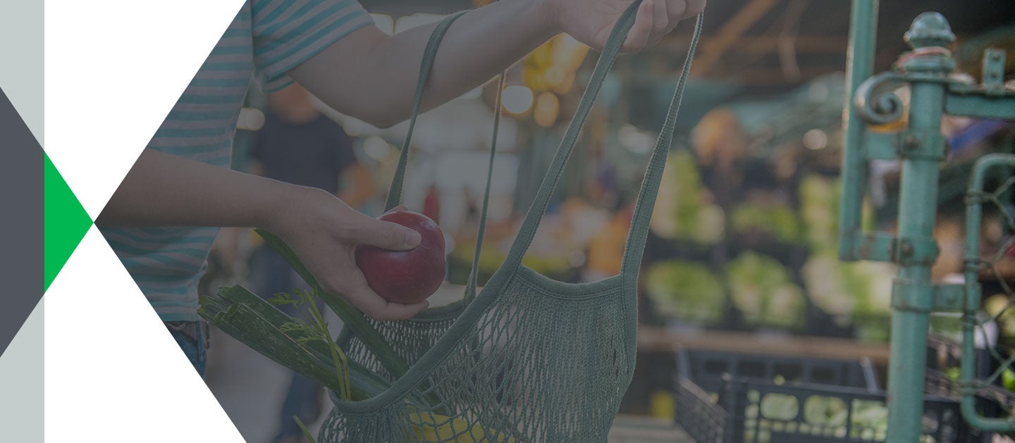 sustainable grocery bag with fruit